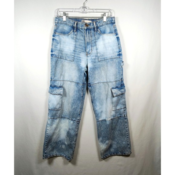 SO Denim - SO Women's High Rise Cargo Wide Leg Jeans Light Wash Bleached Blue Size Medium